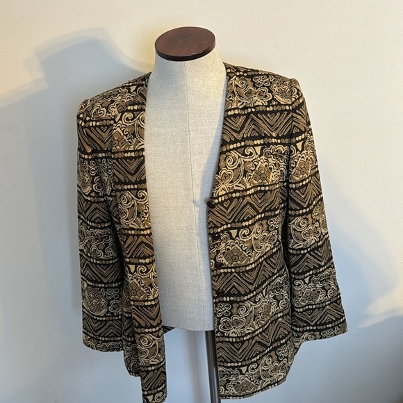 KASPER A.S.L Petite Brown Print Vintage Button Up Blazer - Size 10 Petite - Picture 7 of 9